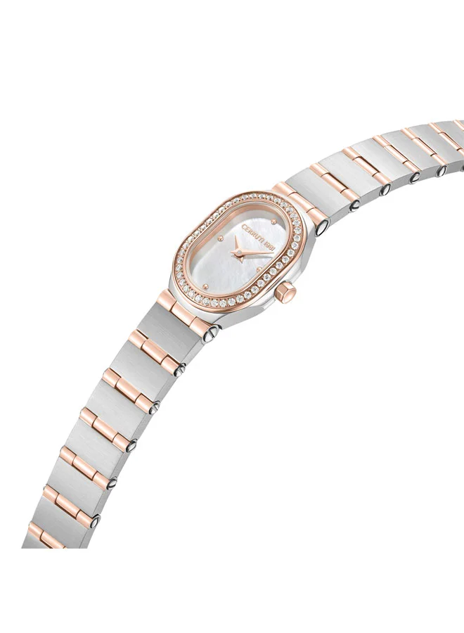 CERRUTI 1881 Aosta Silver Rose Gold Plated Stainless Steel Bracelet Analog Watch for Women, 19mm